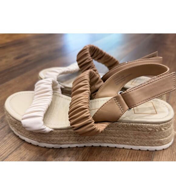 Dolce Vita Mizza Tan & White Ruched Strap Espadrille Platform Sandals Size 8.5 - Picture 2 of 7